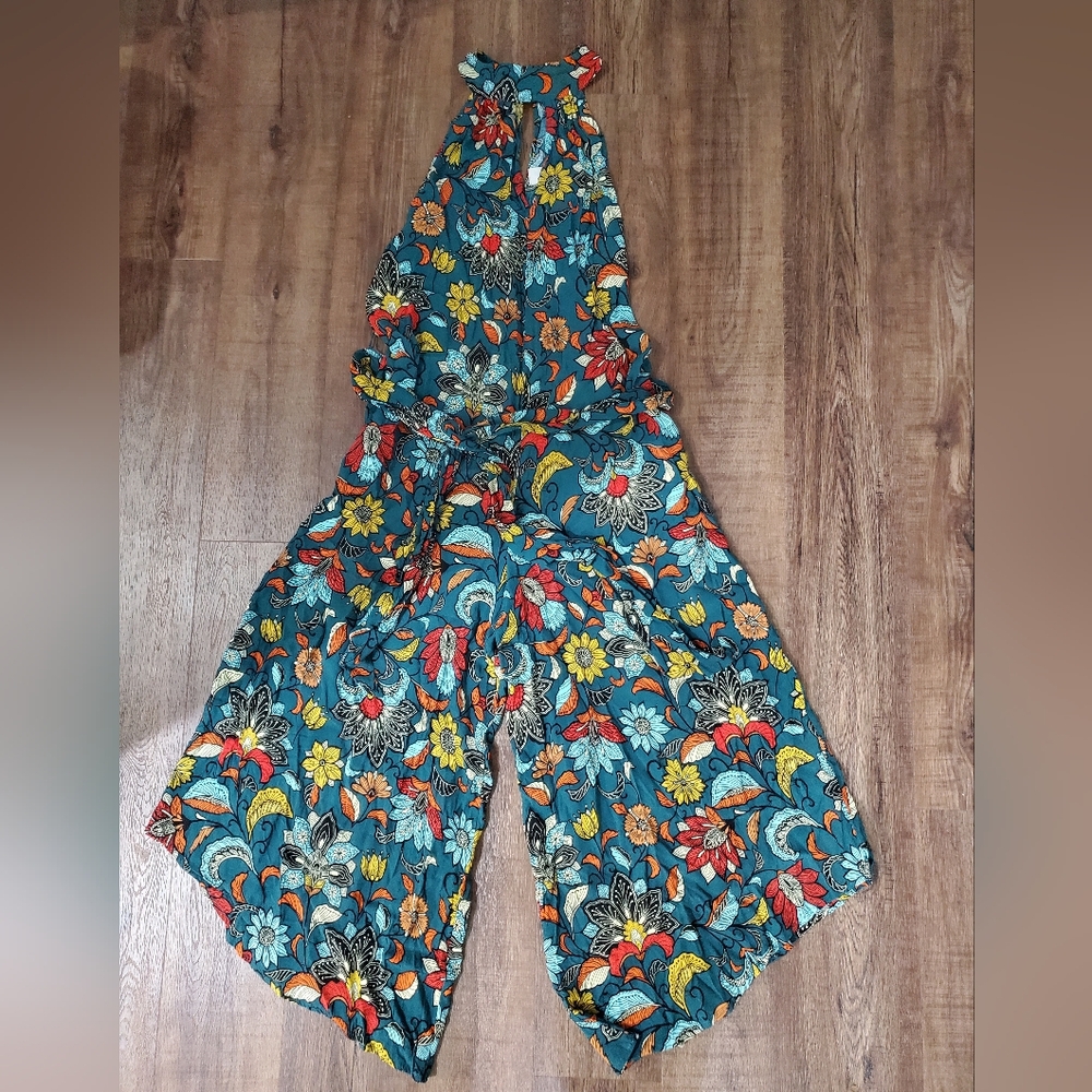 Anthropologie Geneva Halter Wide Leg Jumpsuit